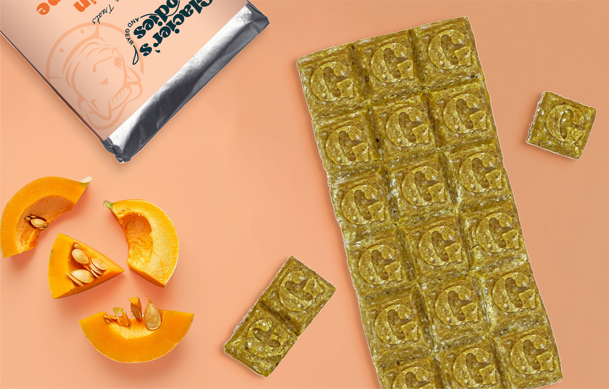 Pumpkin Dog Treat Bar with Wrapper and Pumpkin Pieces