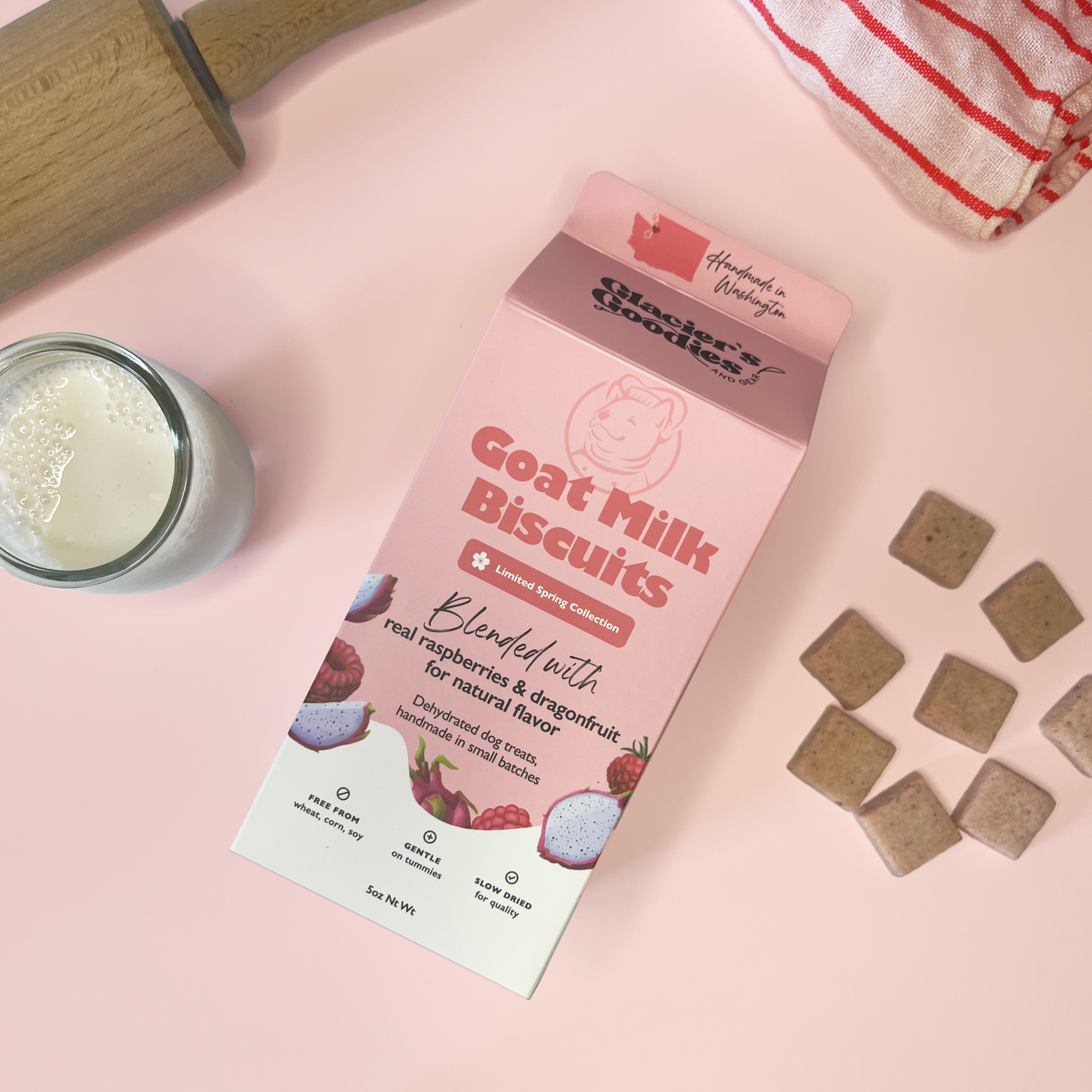Spring Collection Goat Milk Dog Biscuits – Raspberry & Dragonfruit (Limited)